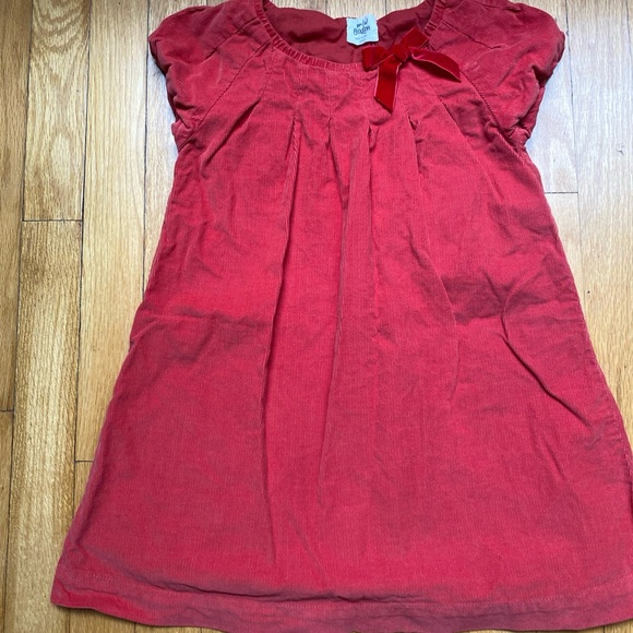 Mini Boden Solid Burnt Red/ Orange Corduroy Dress Velvet Bow Lined Size~ 5/6 🍂 - Picture 1 of 3